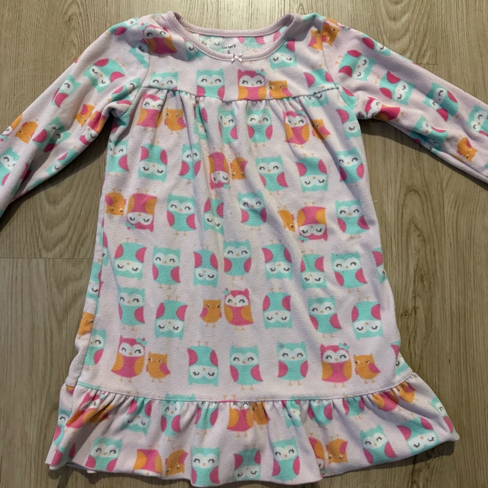 Kids Owl Print Nightgown - Pink and Orange